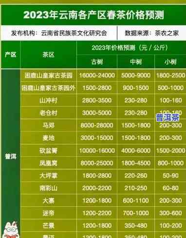 三岔箐普洱茶价格多少钱，【最新】2023年三岔箐普洱茶价格表，不同等级的茶叶多少钱一斤？