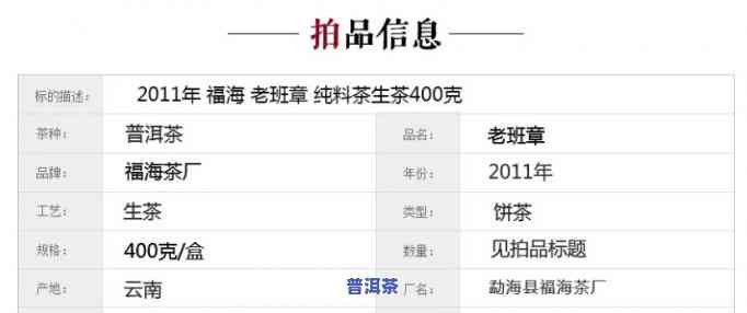 勐海福瑞茶厂老班章：价格表与班章宫廷介绍