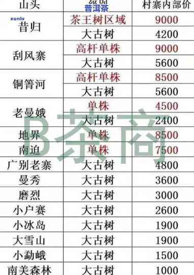 云南极品普洱冰岛茶价格表：详细信息与图片一览